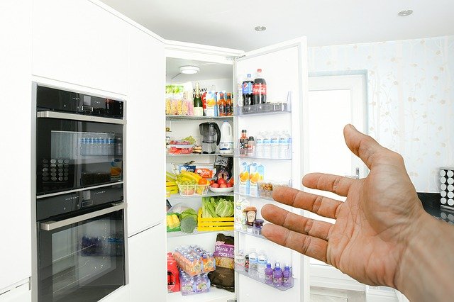 ruka před lednicí